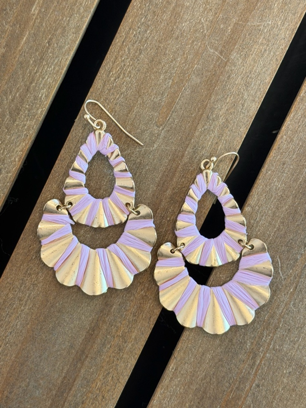 Gold and Lavender Dangle Earrings